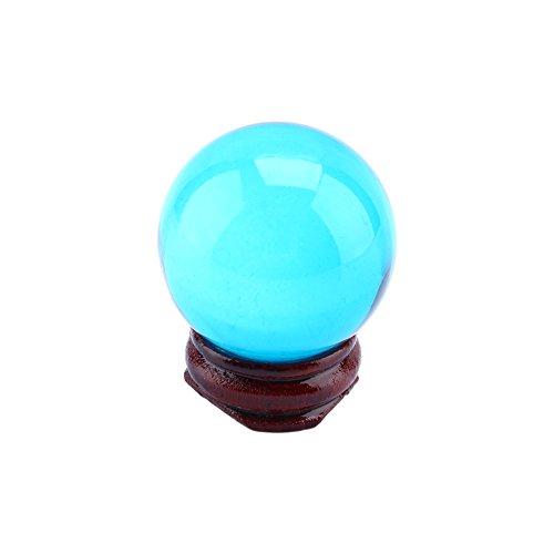 Hilitand Bola de cristal transparente, bola natural rara asiática de 40 mm, bola de cristal mágico transparente de cuarzo azul, esfera con base de soporte