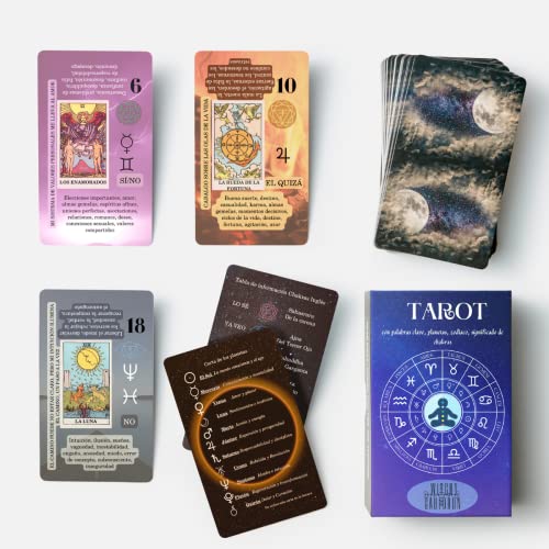 Witchy Cauldron - Baraja de cartas de Tarot en español para principiantes, con significado y palabras clave, Chakra, Planeta, Afirmación, Invertido, Zodíaco